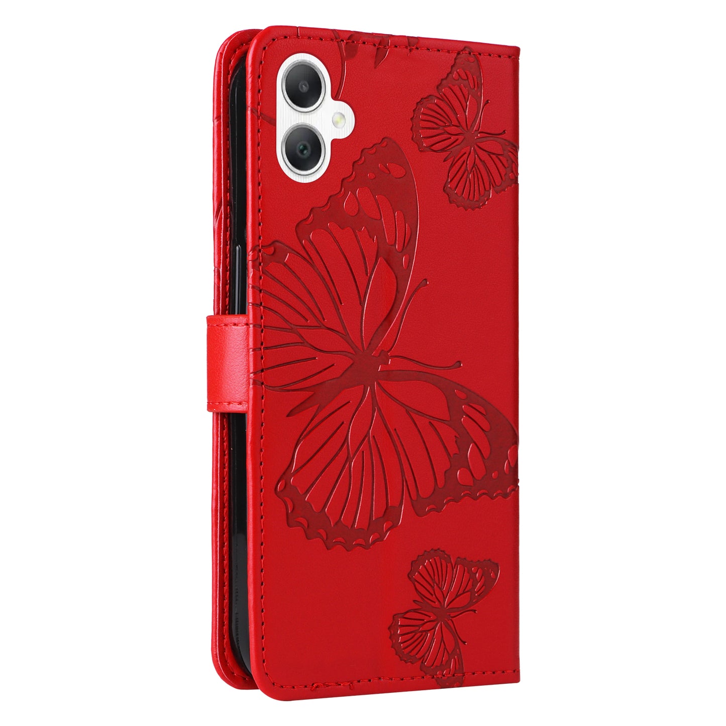 KT Imprinting Flower Series-2 For Samsung Galaxy A06 Case Floral Butterfly Leather Wallet Phone Cover - Red