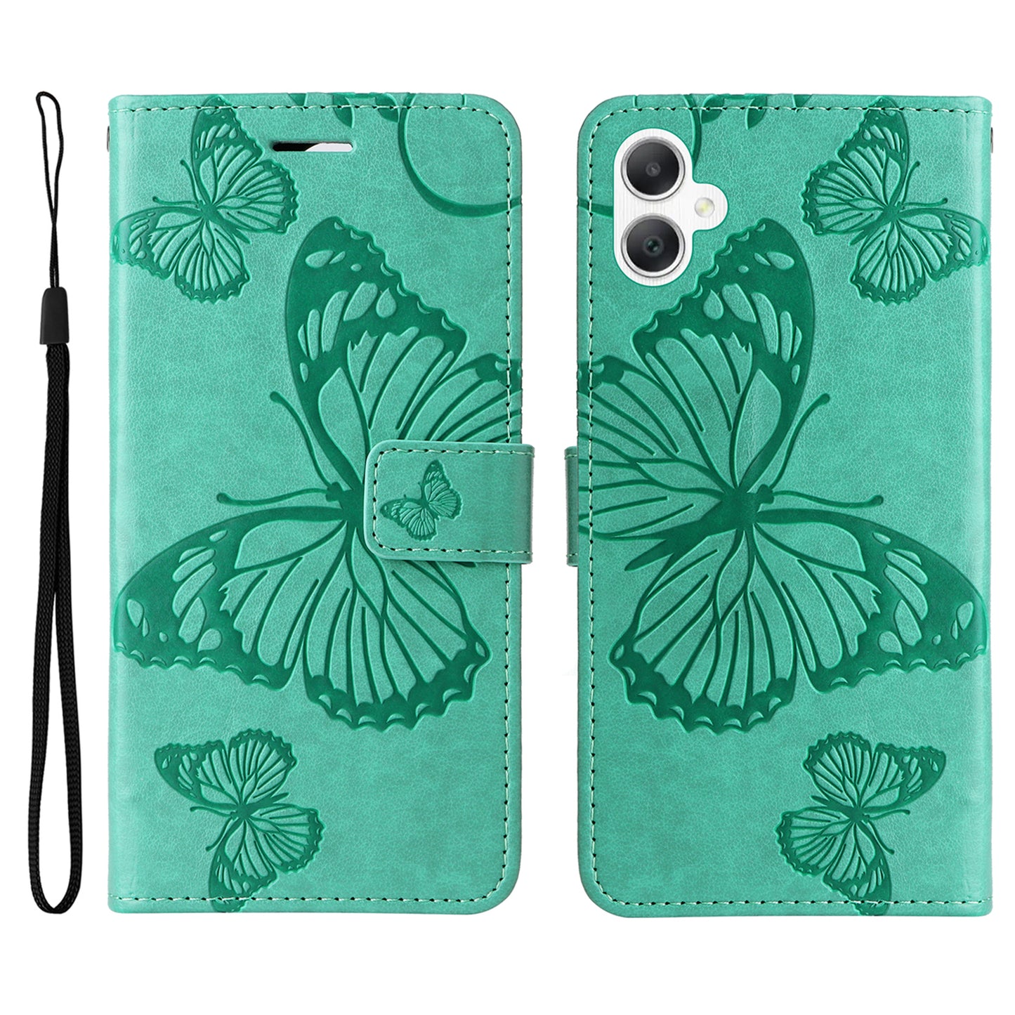 KT Imprinting Flower Series-2 For Samsung Galaxy A06 Case Floral Butterfly Leather Wallet Phone Cover - Green