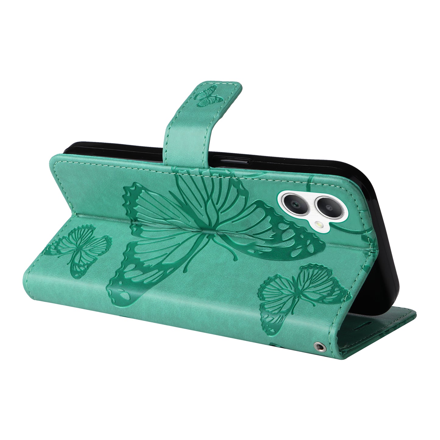 KT Imprinting Flower Series-2 For Samsung Galaxy A06 Case Floral Butterfly Leather Wallet Phone Cover - Green
