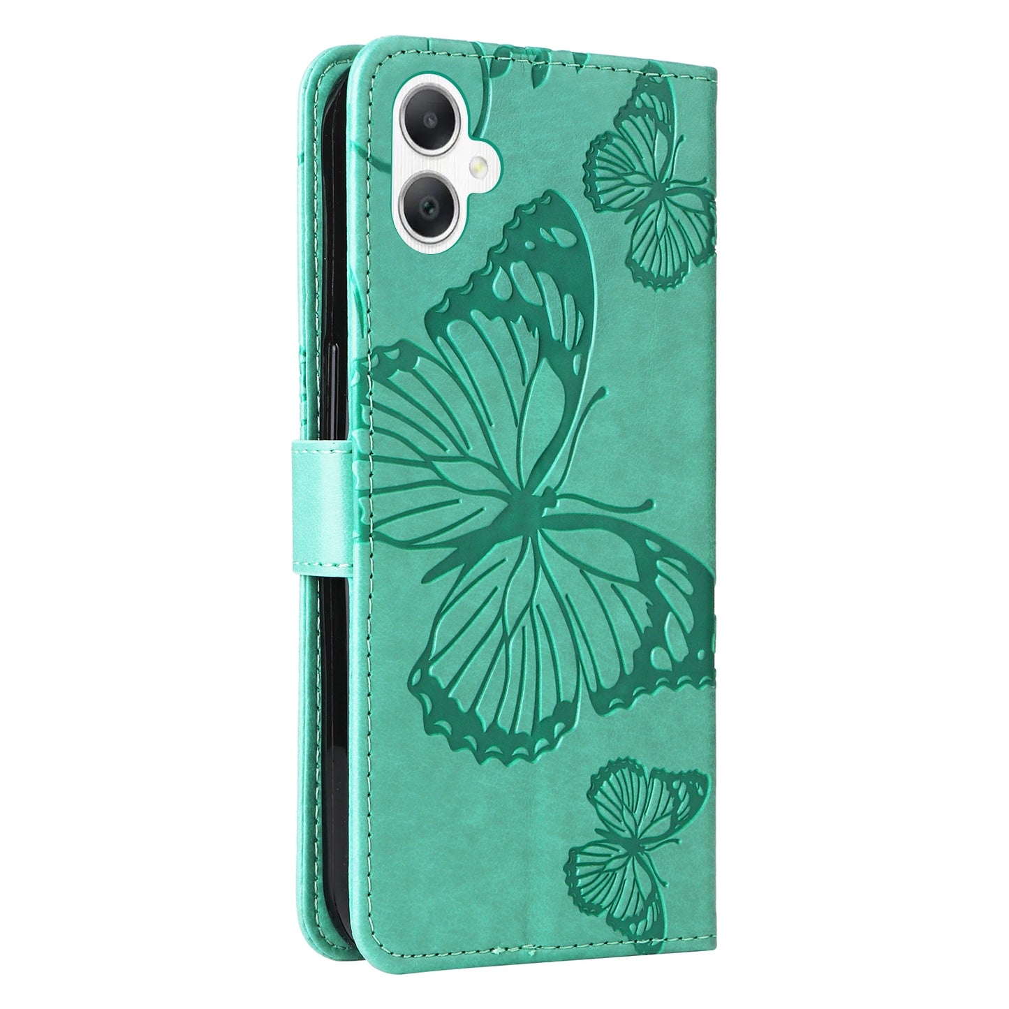 KT Imprinting Flower Series-2 For Samsung Galaxy A06 Case Floral Butterfly Leather Wallet Phone Cover - Green