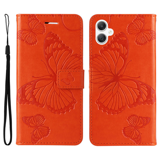 KT Imprinting Flower Series-2 For Samsung Galaxy A06 Case Floral Butterfly Leather Wallet Phone Cover - Orange