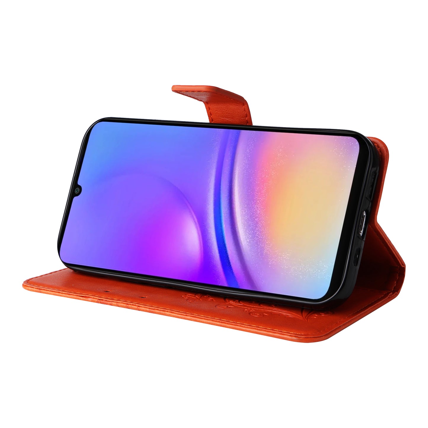 KT Imprinting Flower Series-2 For Samsung Galaxy A06 Case Floral Butterfly Leather Wallet Phone Cover - Orange
