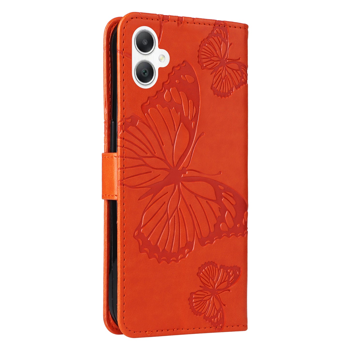 KT Imprinting Flower Series-2 For Samsung Galaxy A06 Case Floral Butterfly Leather Wallet Phone Cover - Orange
