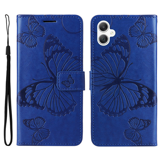 KT Imprinting Flower Series-2 For Samsung Galaxy A06 Case Floral Butterfly Leather Wallet Phone Cover - Blue