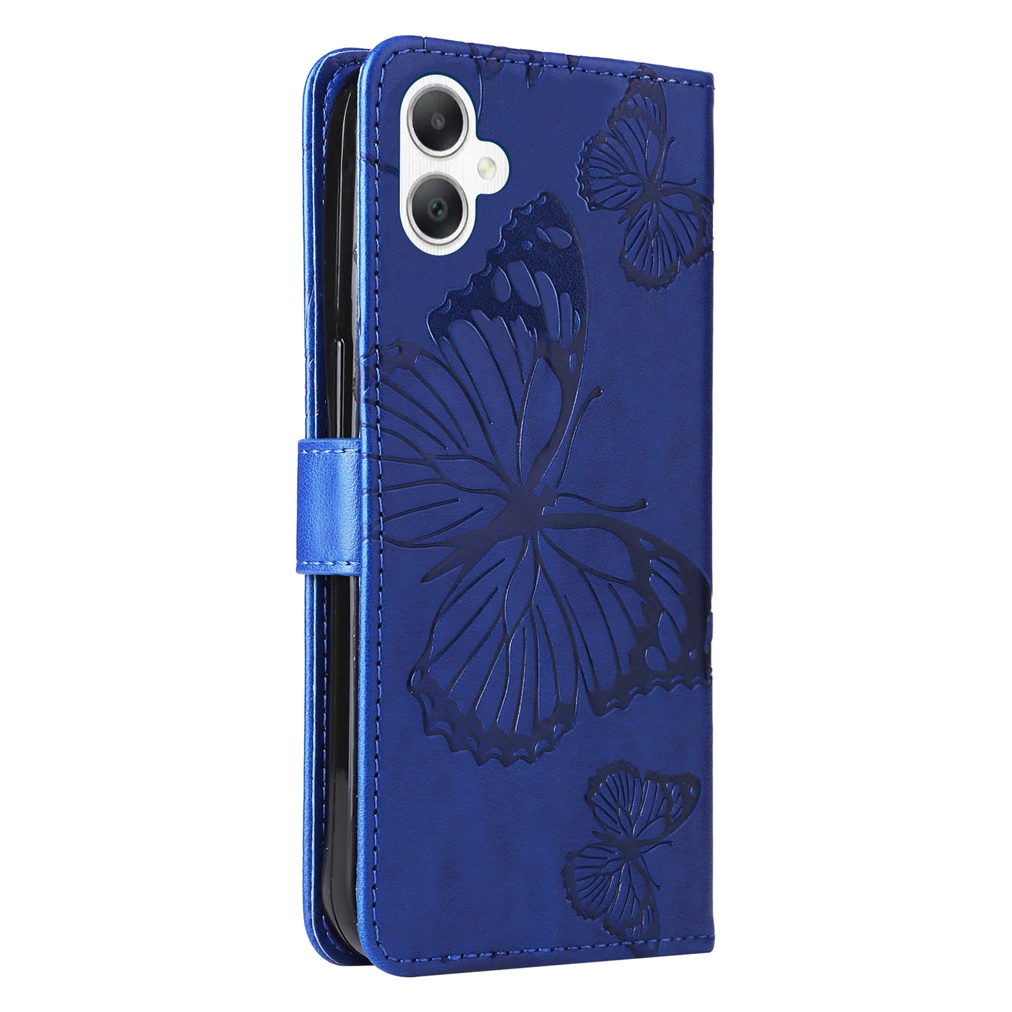 KT Imprinting Flower Series-2 For Samsung Galaxy A06 Case Floral Butterfly Leather Wallet Phone Cover - Blue