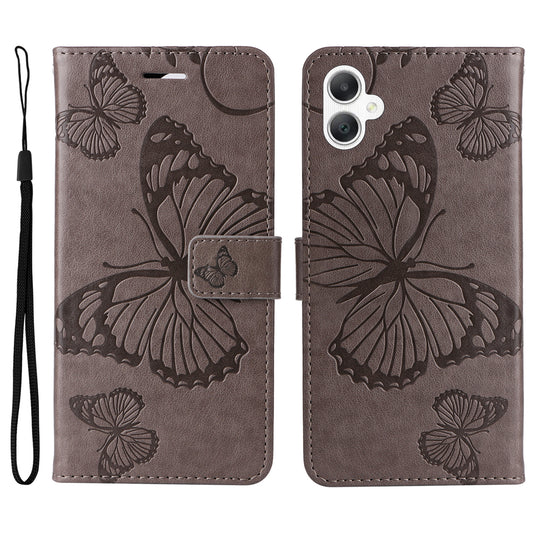 KT Imprinting Flower Series-2 For Samsung Galaxy A06 Case Floral Butterfly Leather Wallet Phone Cover - Grey