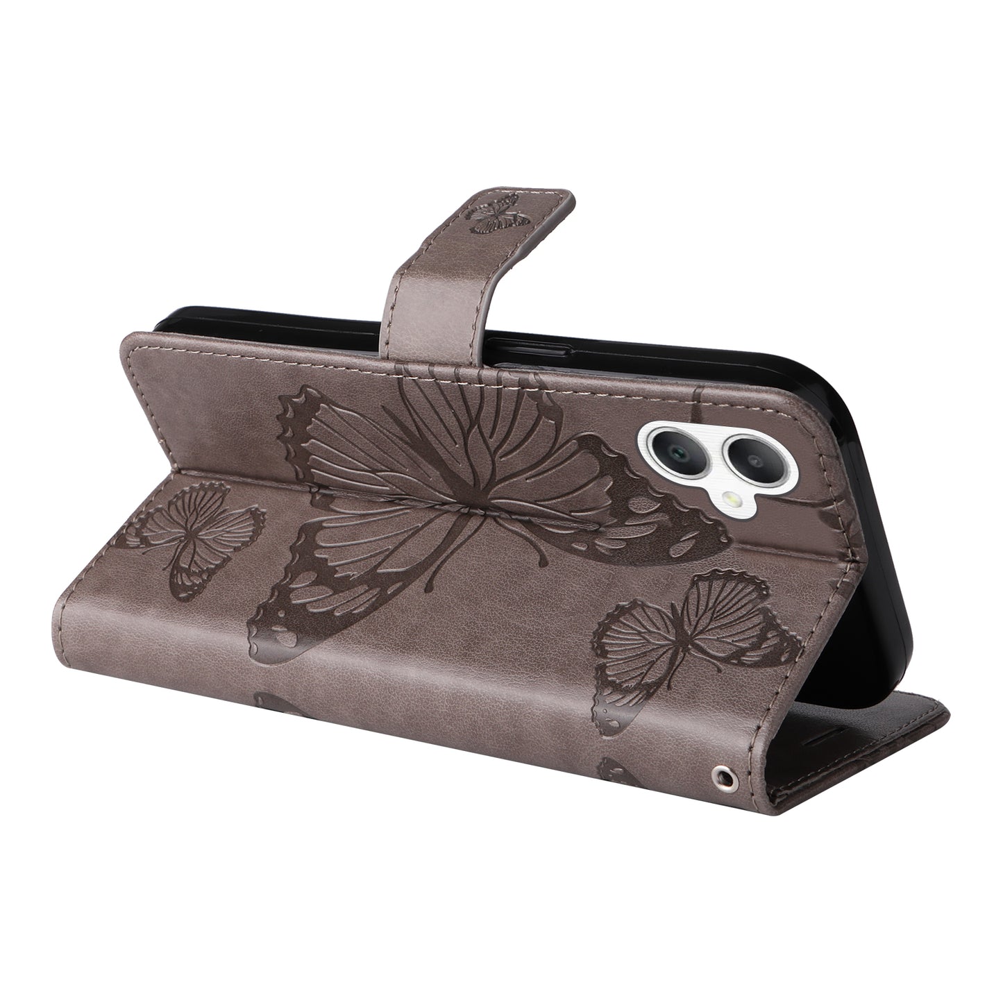 KT Imprinting Flower Series-2 For Samsung Galaxy A06 Case Floral Butterfly Leather Wallet Phone Cover - Grey