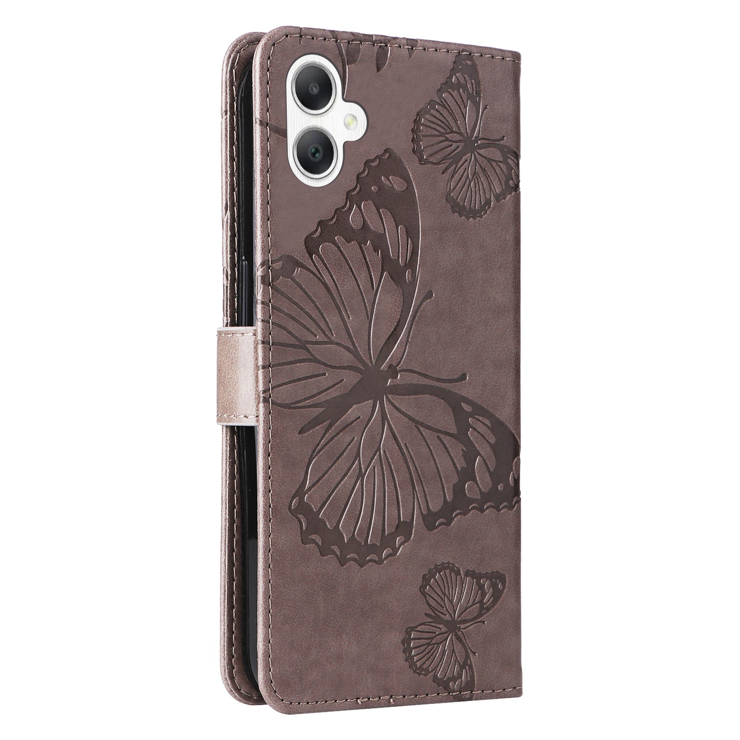 KT Imprinting Flower Series-2 For Samsung Galaxy A06 Case Floral Butterfly Leather Wallet Phone Cover - Grey