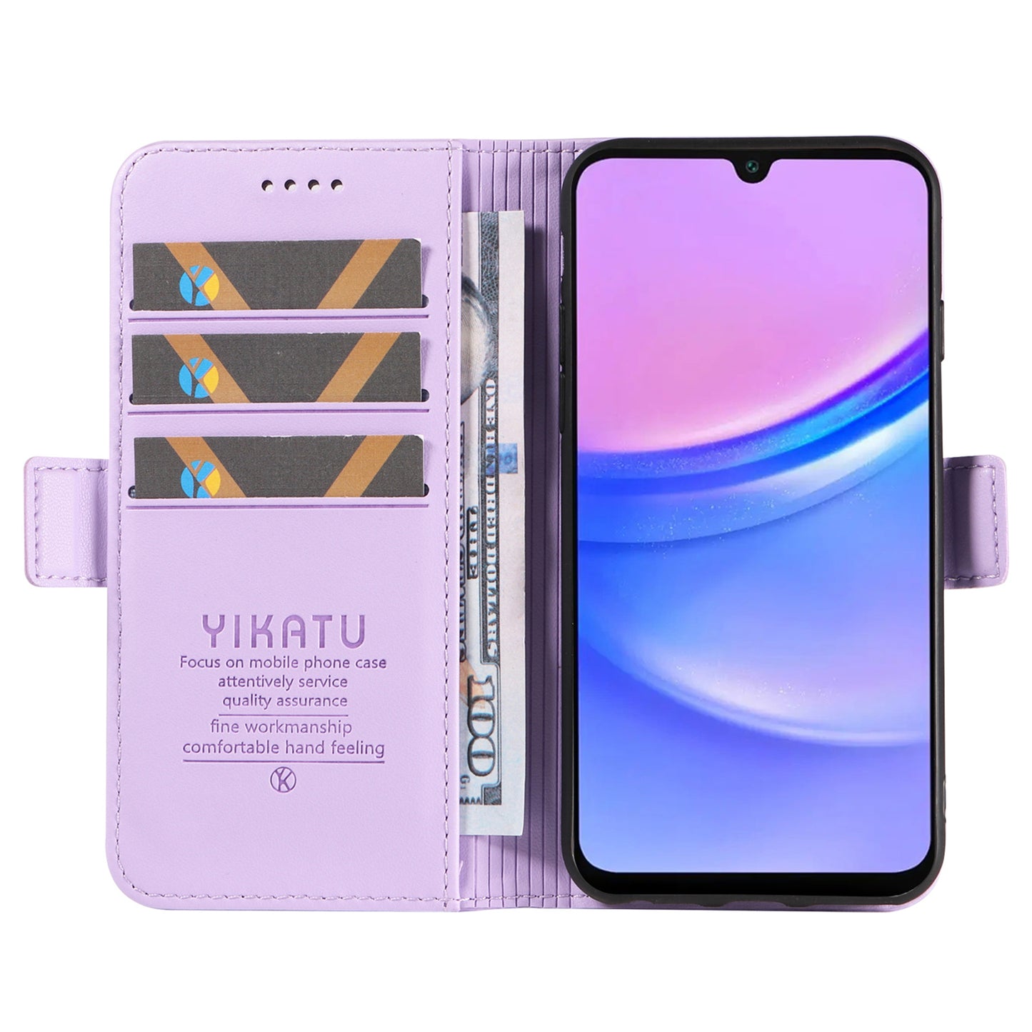 YIKATU YK-003 For Samsung Galaxy A16 5G / A16 4G Case Wallet Stand Leather Phone Cover Side Buckle - Light Purple
