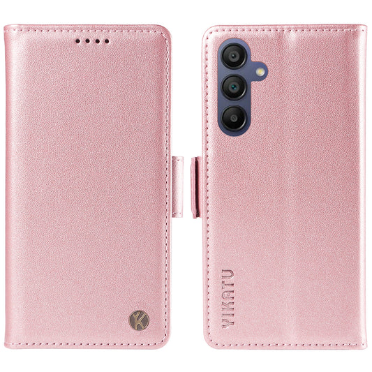 YIKATU YK-003 For Samsung Galaxy A16 5G / A16 4G Case Wallet Stand Leather Phone Cover Side Buckle - Rose Gold