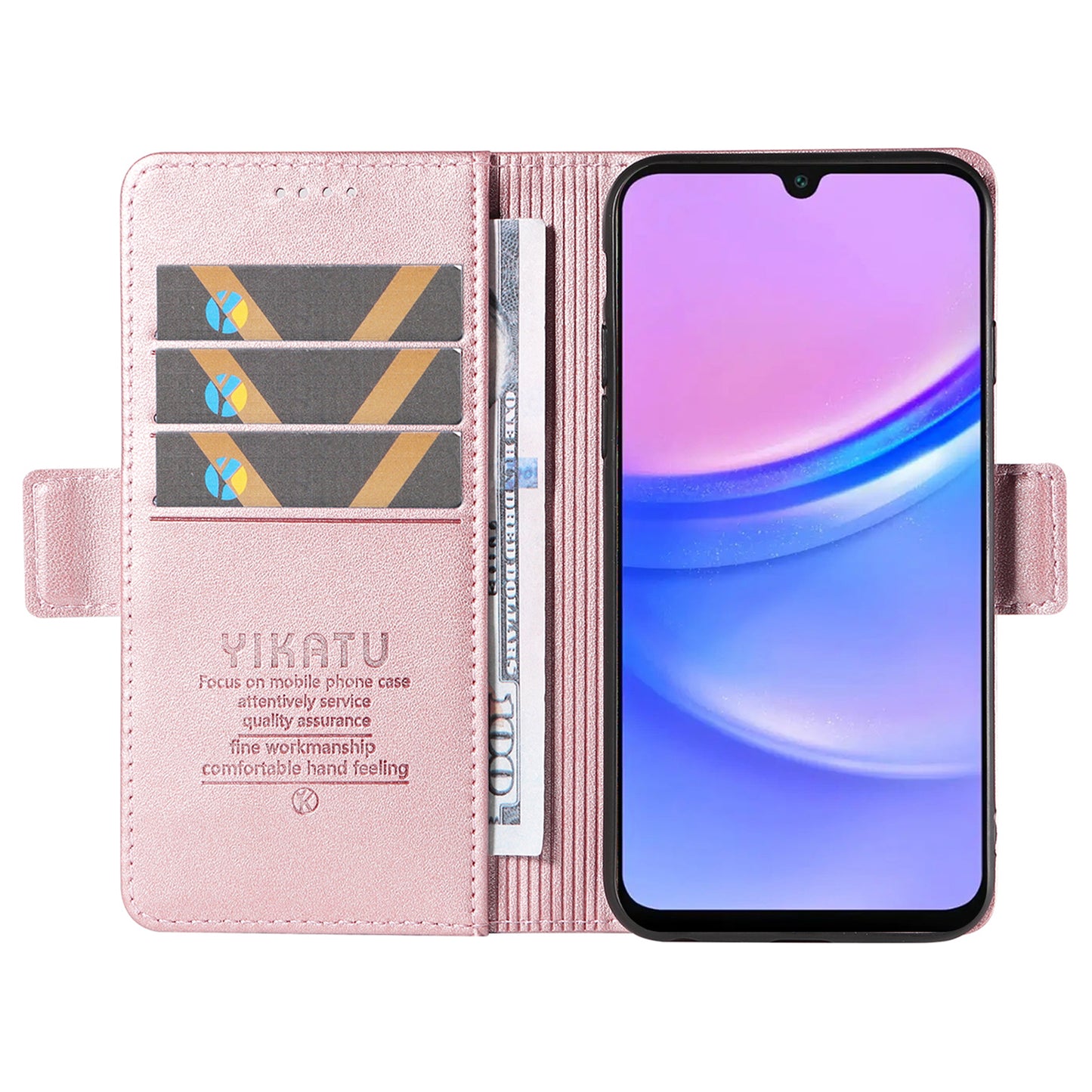 YIKATU YK-003 For Samsung Galaxy A16 5G / A16 4G Case Wallet Stand Leather Phone Cover Side Buckle - Rose Gold