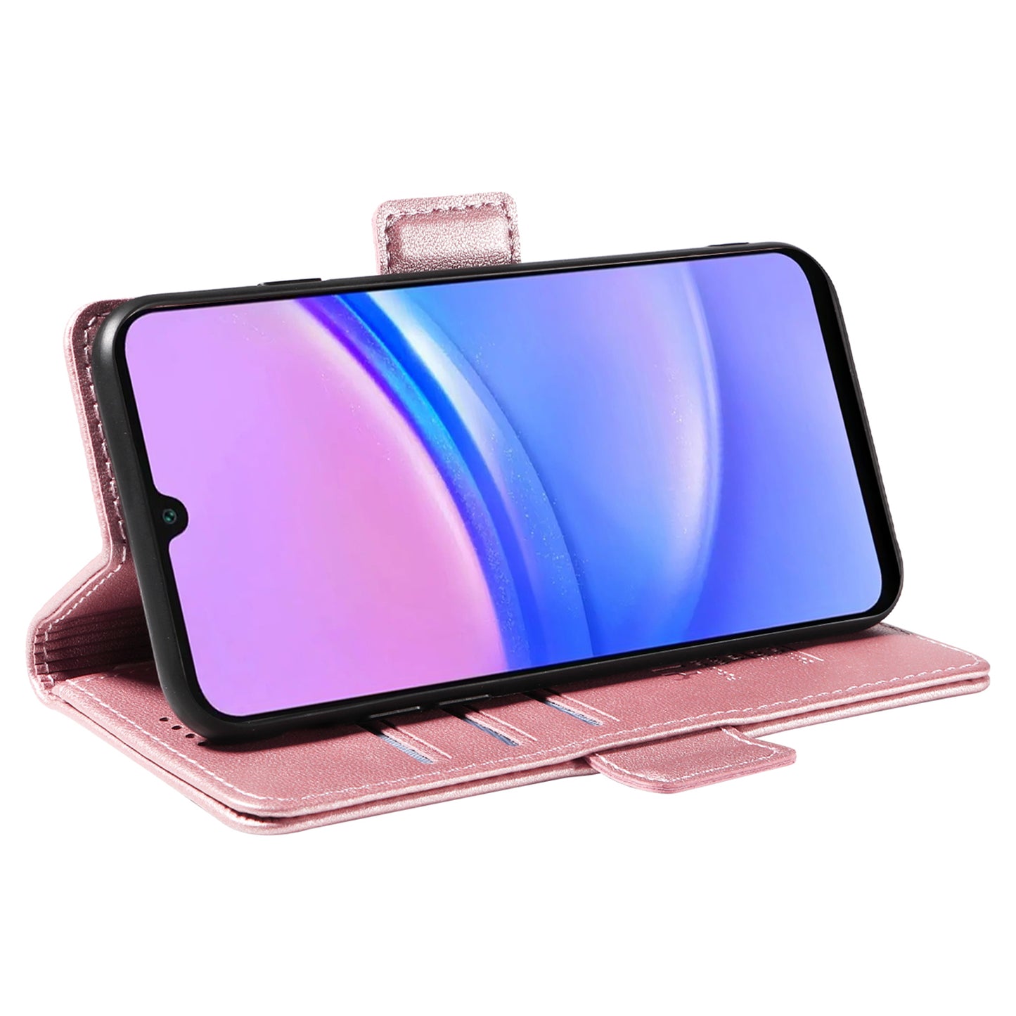YIKATU YK-003 For Samsung Galaxy A16 5G / A16 4G Case Wallet Stand Leather Phone Cover Side Buckle - Rose Gold