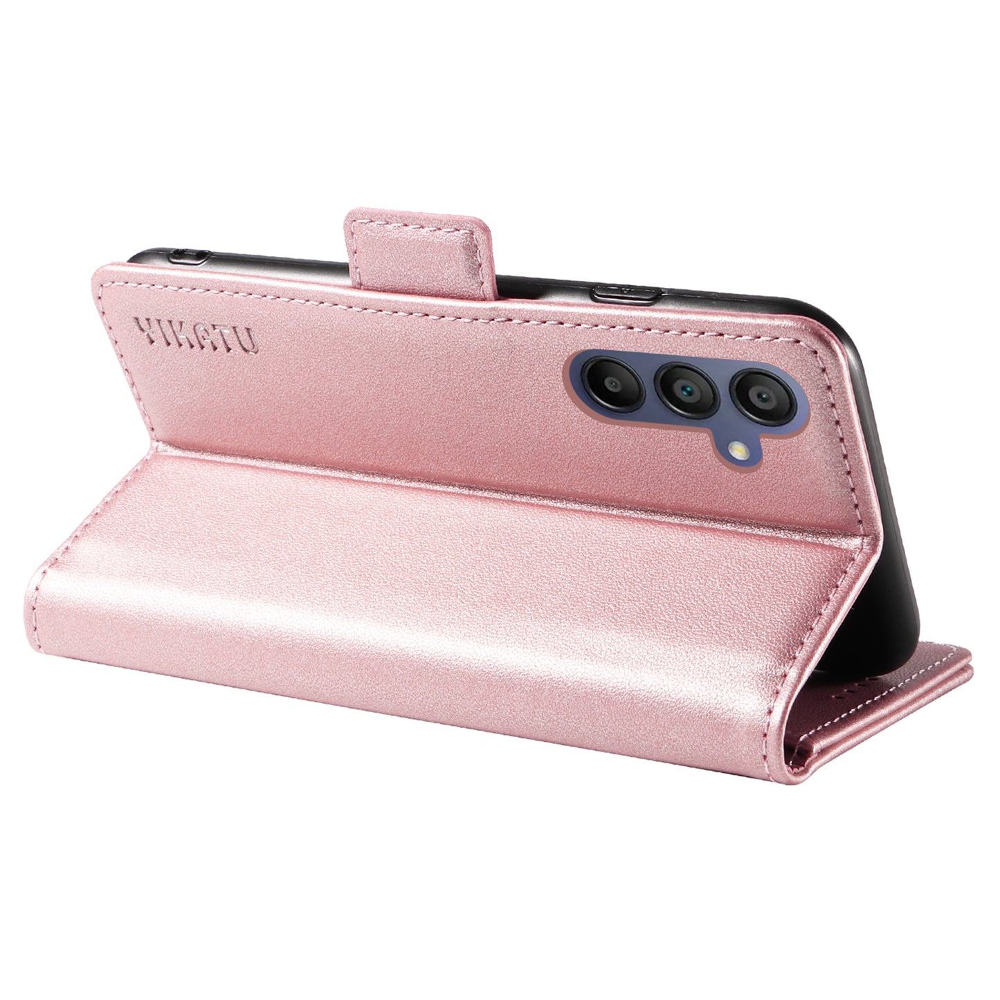 YIKATU YK-003 For Samsung Galaxy A16 5G / A16 4G Case Wallet Stand Leather Phone Cover Side Buckle - Rose Gold