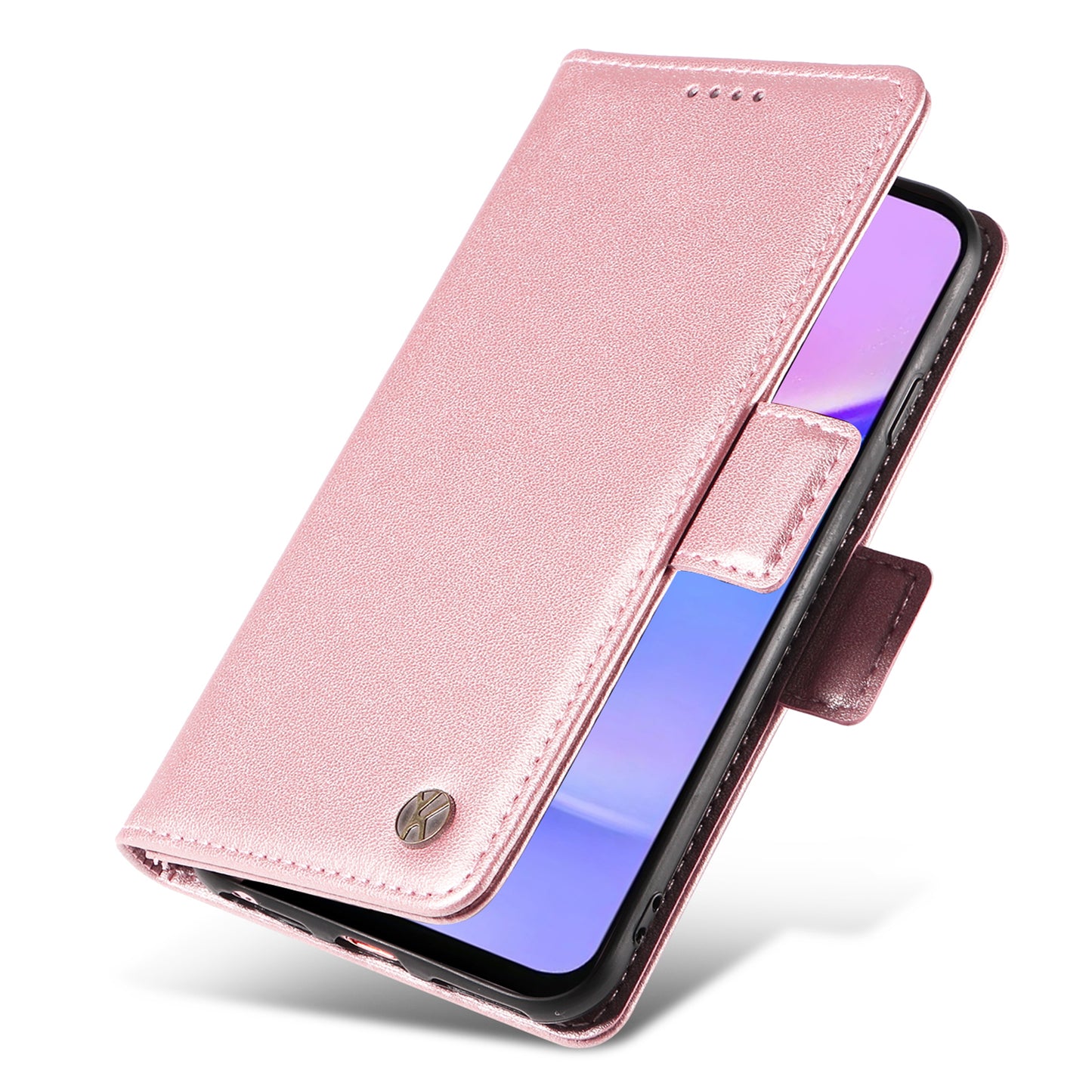 YIKATU YK-003 For Samsung Galaxy A16 5G / A16 4G Case Wallet Stand Leather Phone Cover Side Buckle - Rose Gold