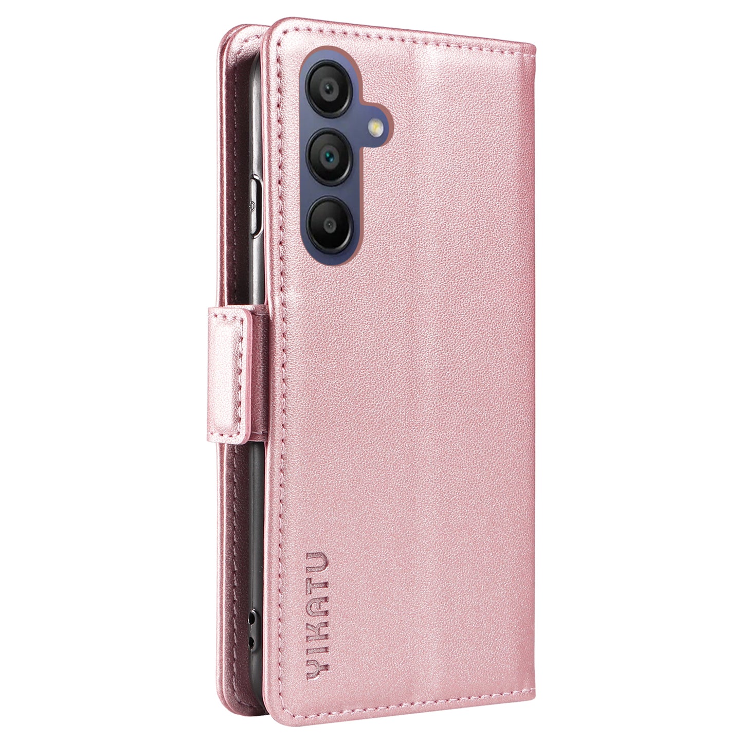 YIKATU YK-003 For Samsung Galaxy A16 5G / A16 4G Case Wallet Stand Leather Phone Cover Side Buckle - Rose Gold