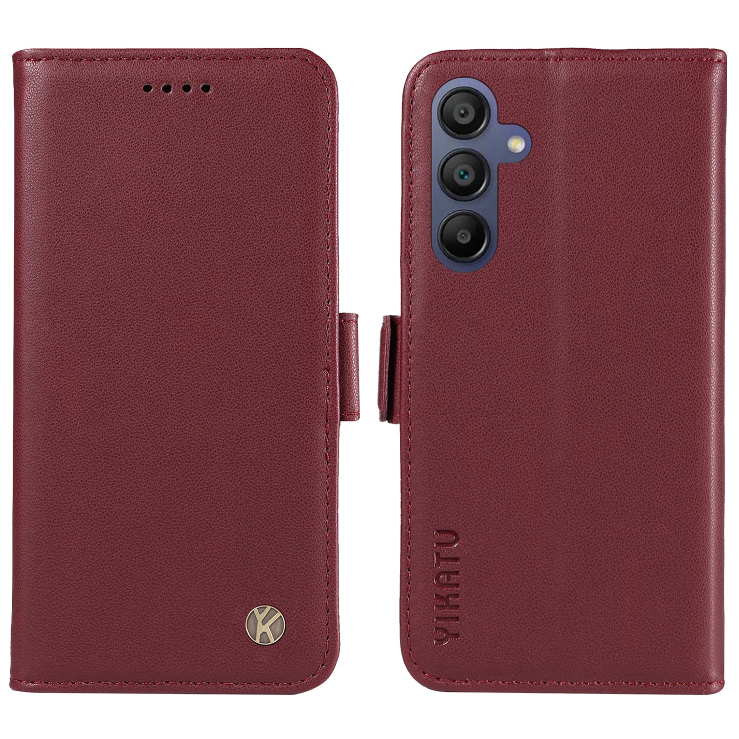YIKATU YK-003 For Samsung Galaxy A16 5G / A16 4G Case Wallet Stand Leather Phone Cover Side Buckle - Wine Red