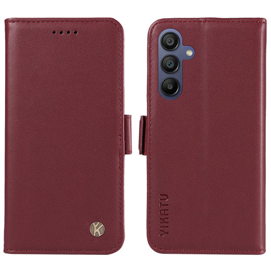YIKATU YK-003 For Samsung Galaxy A16 5G / A16 4G Case Wallet Stand Leather Phone Cover Side Buckle - Wine Red
