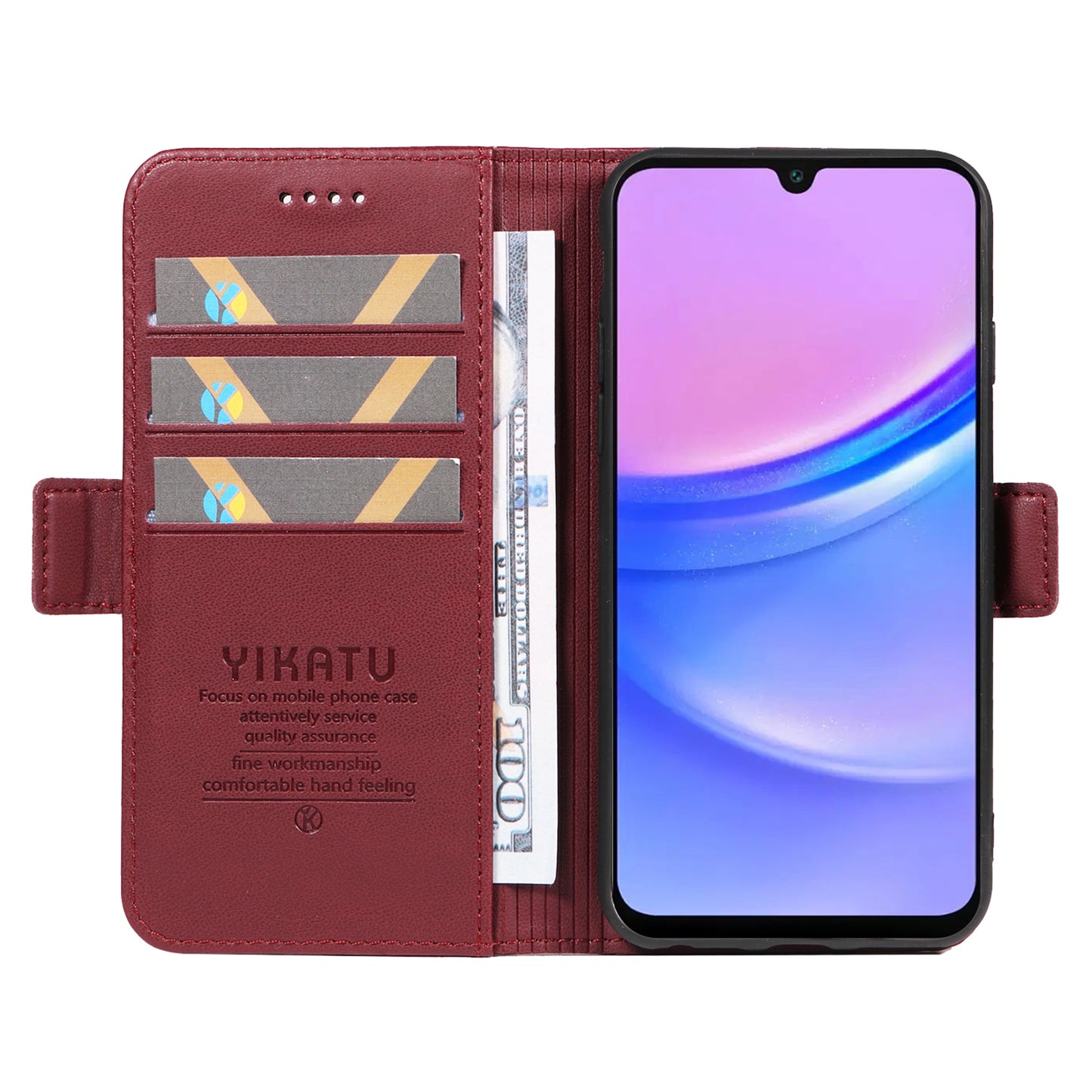 YIKATU YK-003 For Samsung Galaxy A16 5G / A16 4G Case Wallet Stand Leather Phone Cover Side Buckle - Wine Red