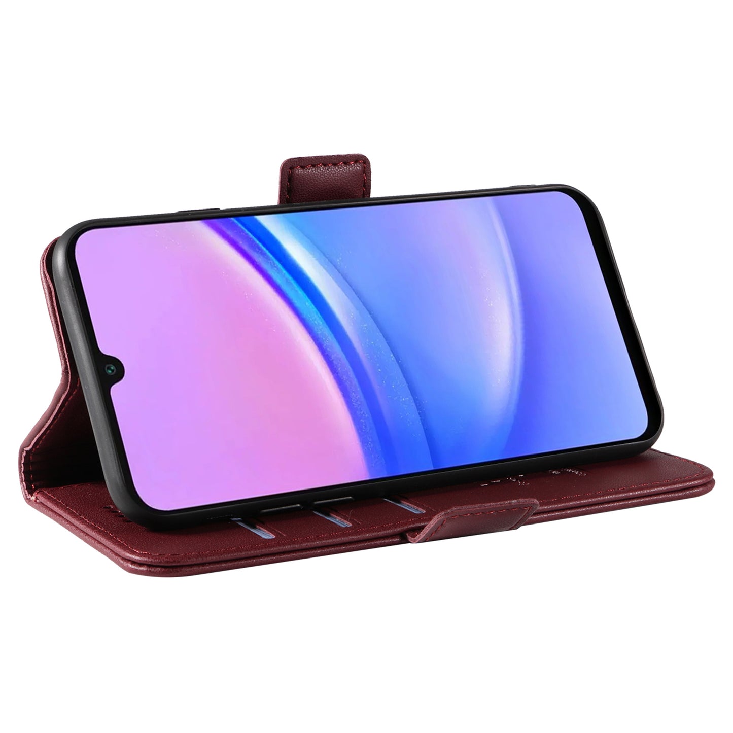 YIKATU YK-003 For Samsung Galaxy A16 5G / A16 4G Case Wallet Stand Leather Phone Cover Side Buckle - Wine Red