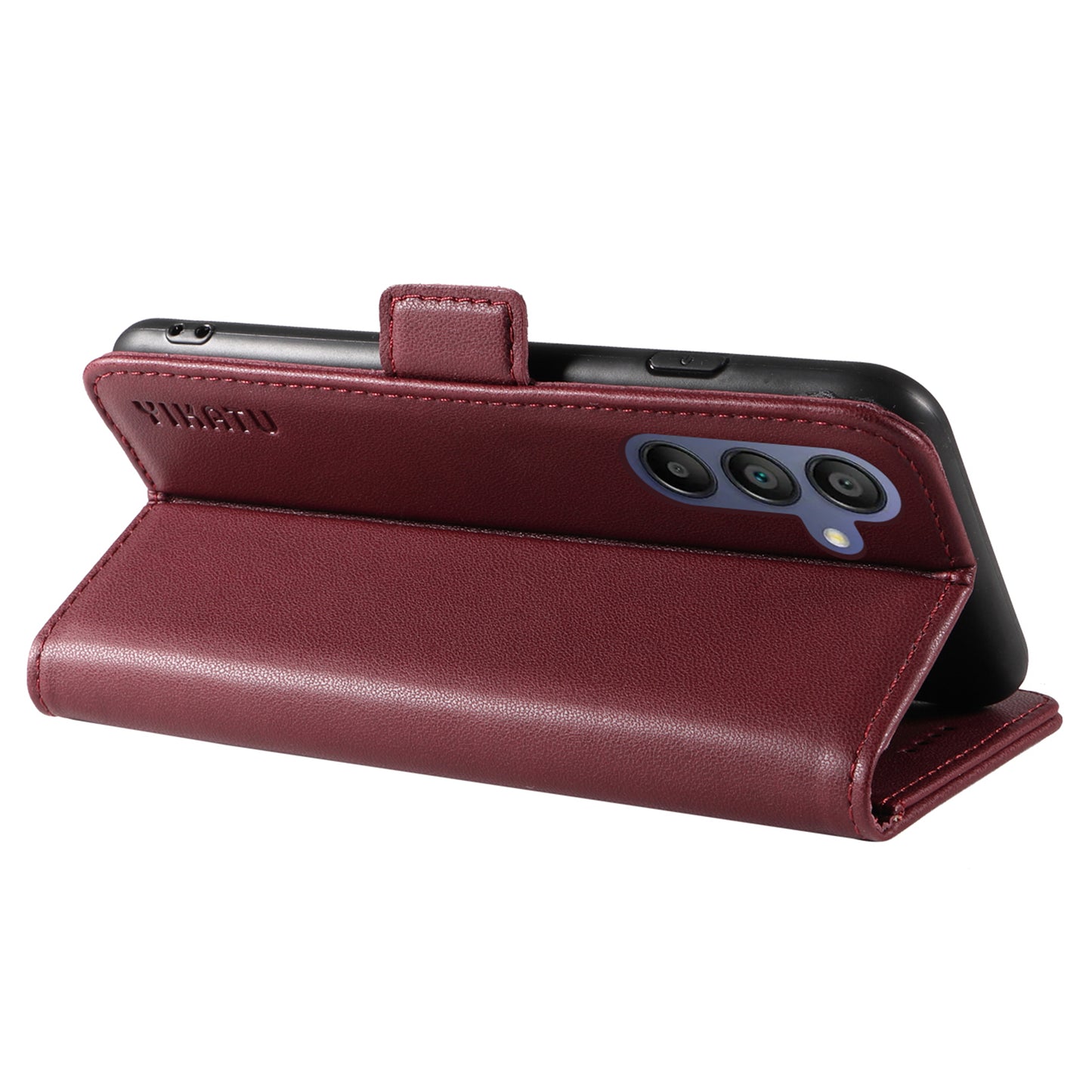 YIKATU YK-003 For Samsung Galaxy A16 5G / A16 4G Case Wallet Stand Leather Phone Cover Side Buckle - Wine Red
