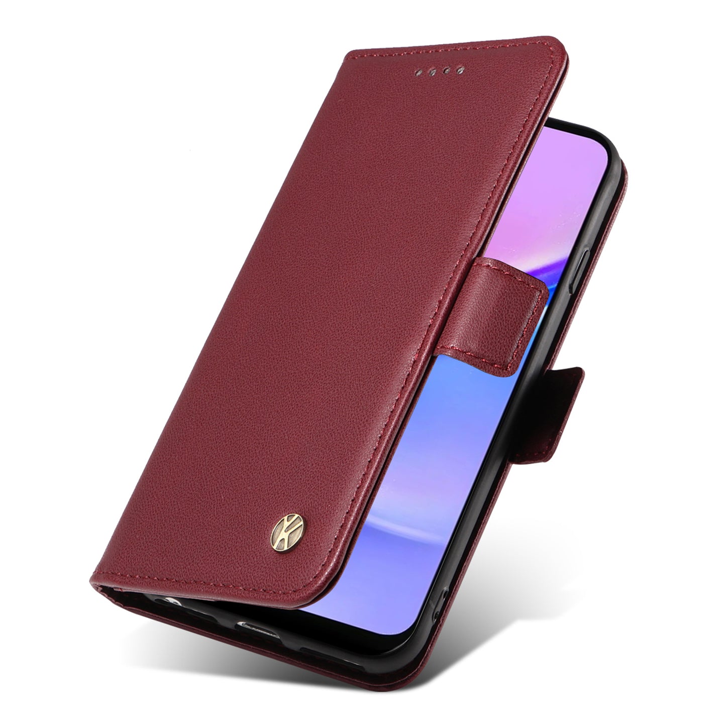 YIKATU YK-003 For Samsung Galaxy A16 5G / A16 4G Case Wallet Stand Leather Phone Cover Side Buckle - Wine Red