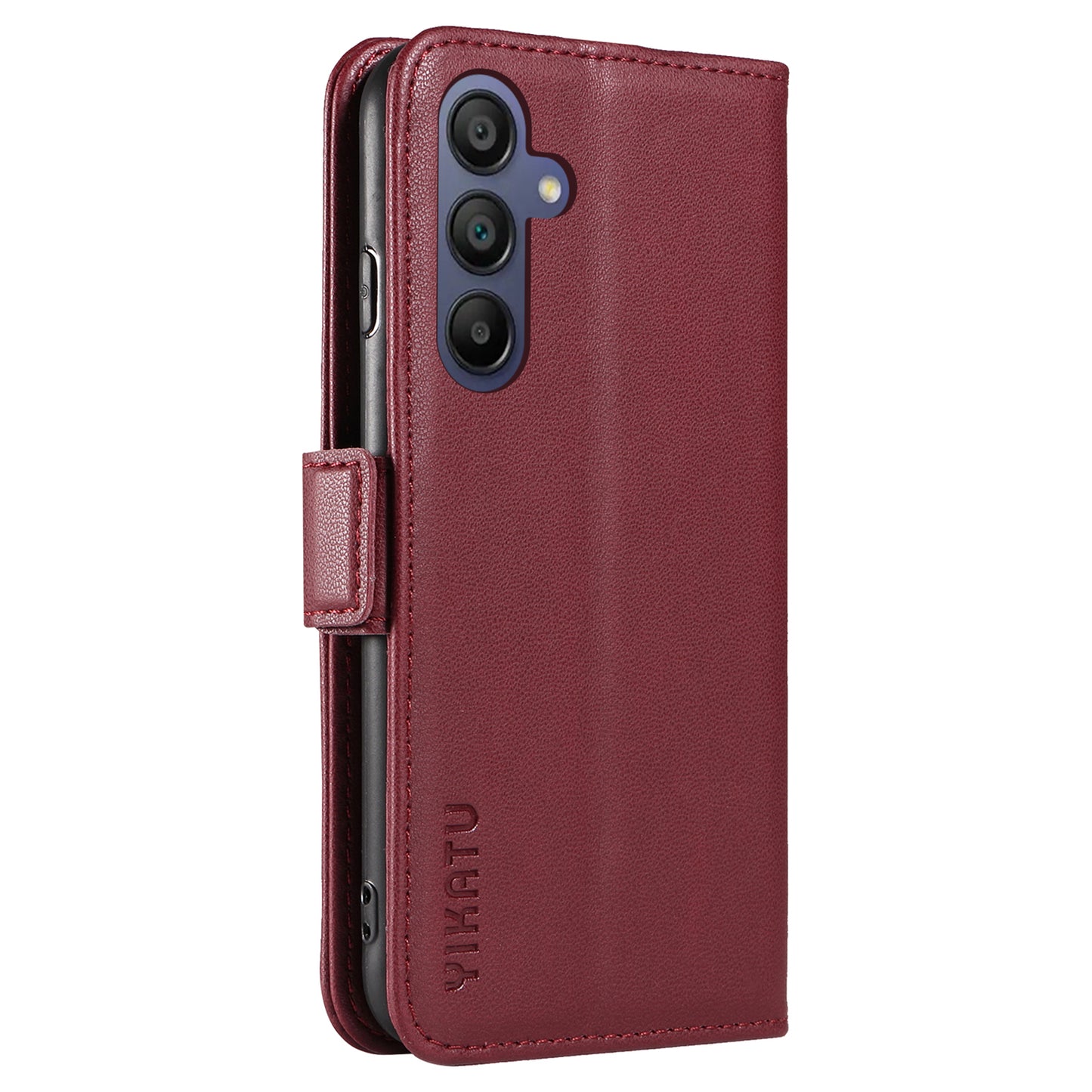 YIKATU YK-003 For Samsung Galaxy A16 5G / A16 4G Case Wallet Stand Leather Phone Cover Side Buckle - Wine Red