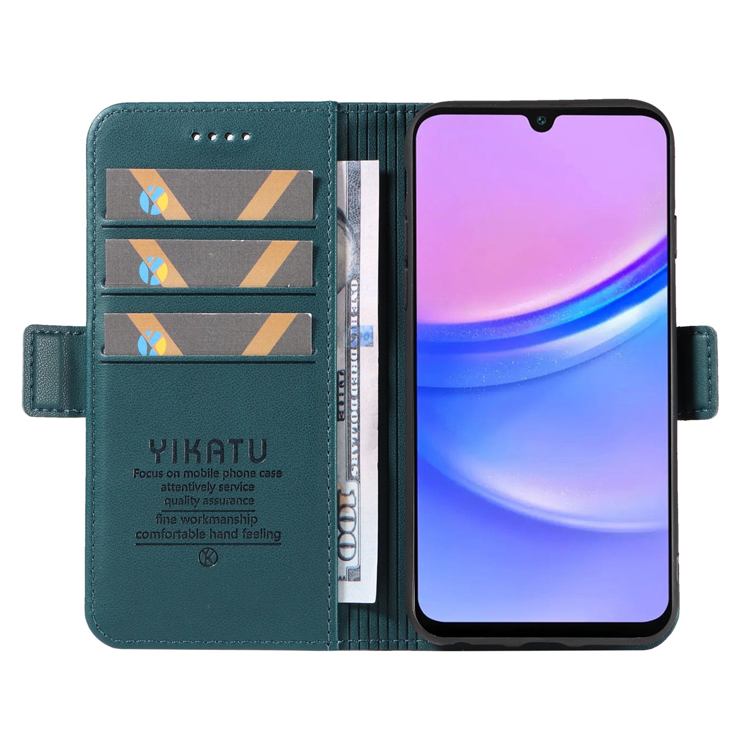 YIKATU YK-003 For Samsung Galaxy A16 5G / A16 4G Case Wallet Stand Leather Phone Cover Side Buckle - Green