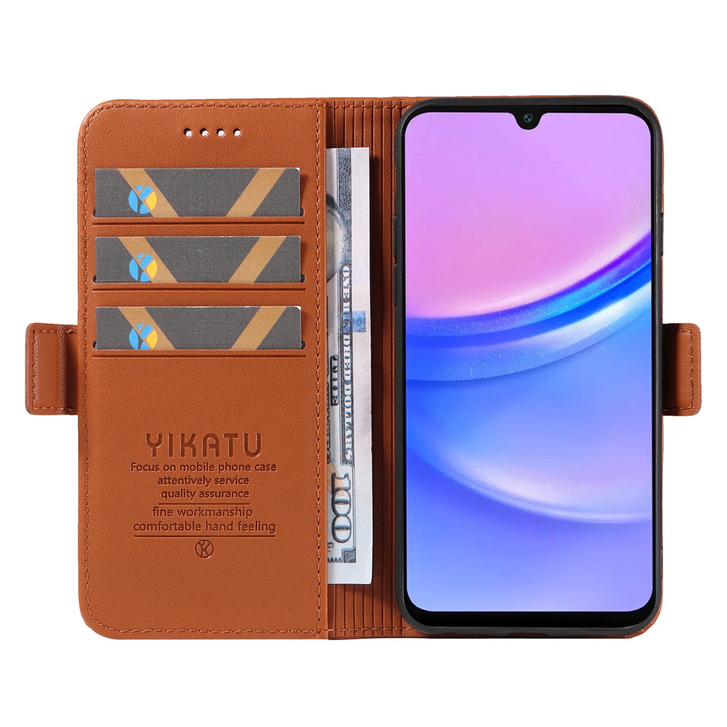 YIKATU YK-003 For Samsung Galaxy A16 5G / A16 4G Case Wallet Stand Leather Phone Cover Side Buckle - Brown