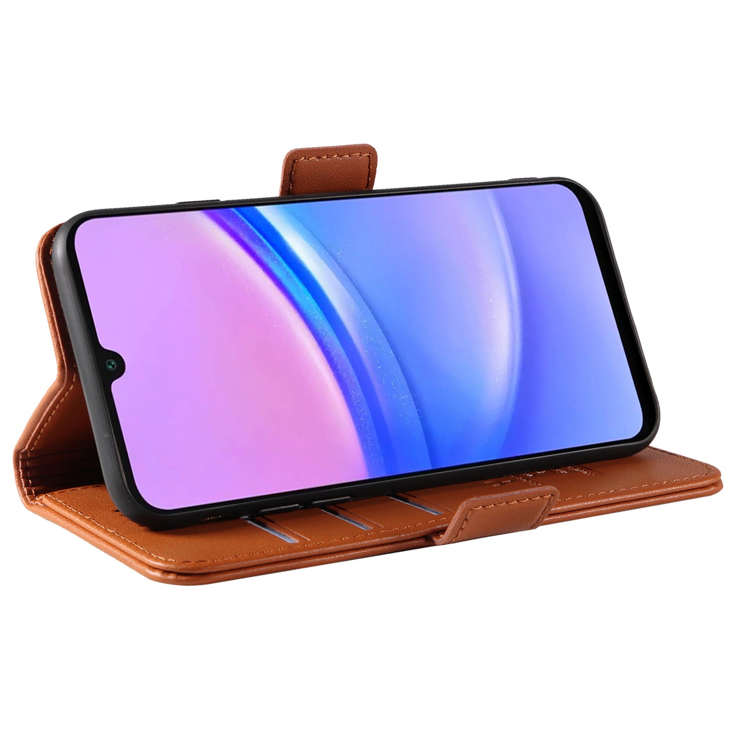 YIKATU YK-003 For Samsung Galaxy A16 5G / A16 4G Case Wallet Stand Leather Phone Cover Side Buckle - Brown
