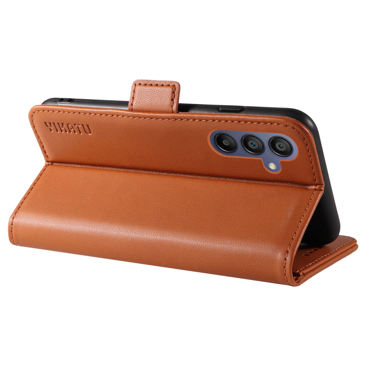 YIKATU YK-003 For Samsung Galaxy A16 5G / A16 4G Case Wallet Stand Leather Phone Cover Side Buckle - Brown