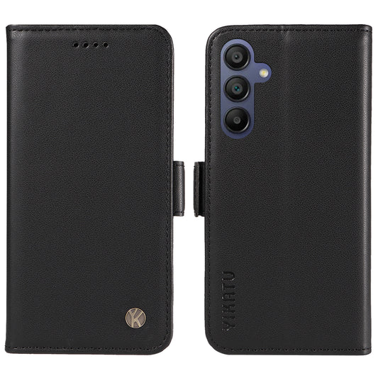 YIKATU YK-003 For Samsung Galaxy A16 5G / A16 4G Case Wallet Stand Leather Phone Cover Side Buckle - Black