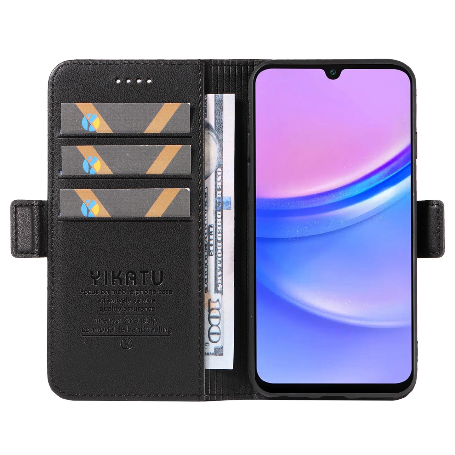 YIKATU YK-003 For Samsung Galaxy A16 5G / A16 4G Case Wallet Stand Leather Phone Cover Side Buckle - Black