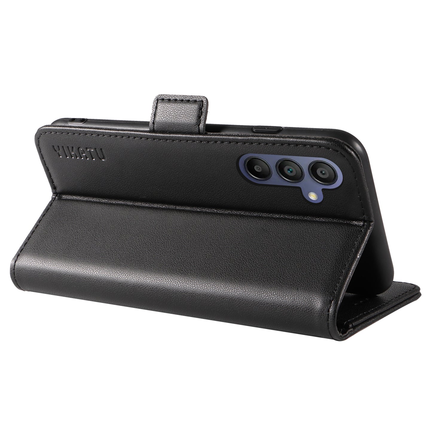 YIKATU YK-003 For Samsung Galaxy A16 5G / A16 4G Case Wallet Stand Leather Phone Cover Side Buckle - Black