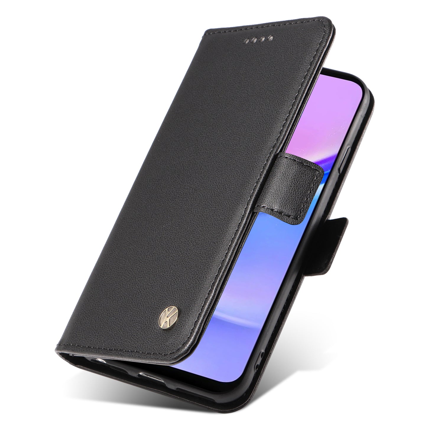 YIKATU YK-003 For Samsung Galaxy A16 5G / A16 4G Case Wallet Stand Leather Phone Cover Side Buckle - Black