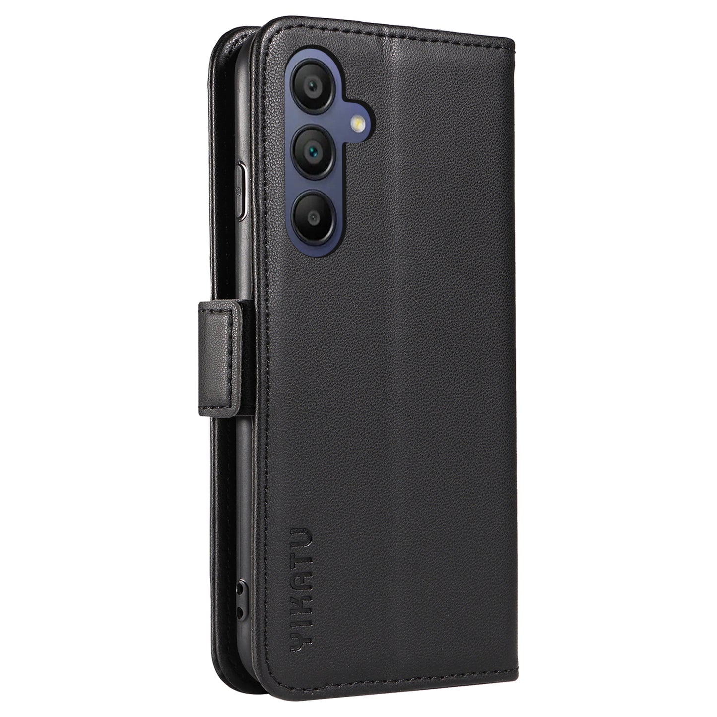 YIKATU YK-003 For Samsung Galaxy A16 5G / A16 4G Case Wallet Stand Leather Phone Cover Side Buckle - Black