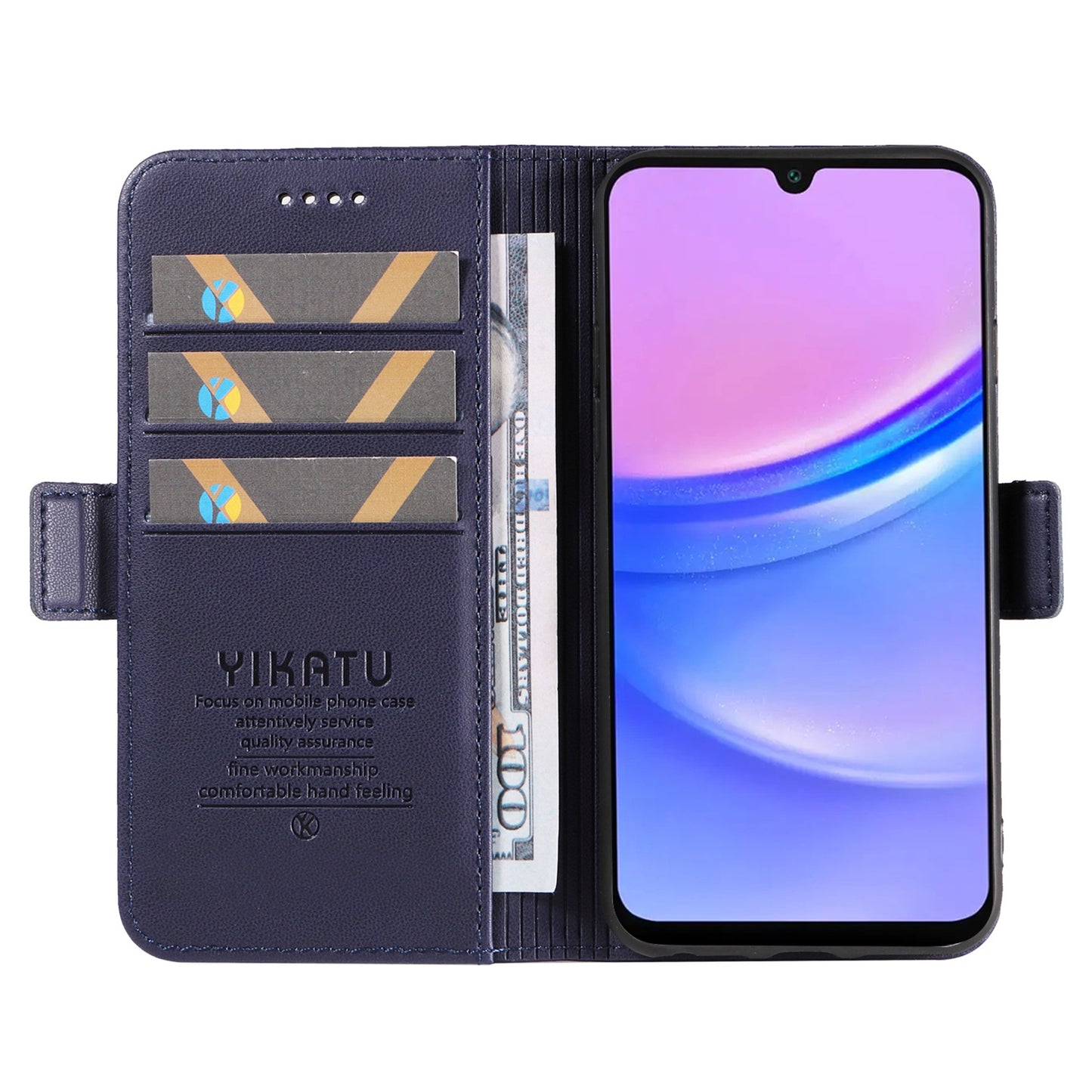 YIKATU YK-003 For Samsung Galaxy A16 5G / A16 4G Case Wallet Stand Leather Phone Cover Side Buckle - Sapphire