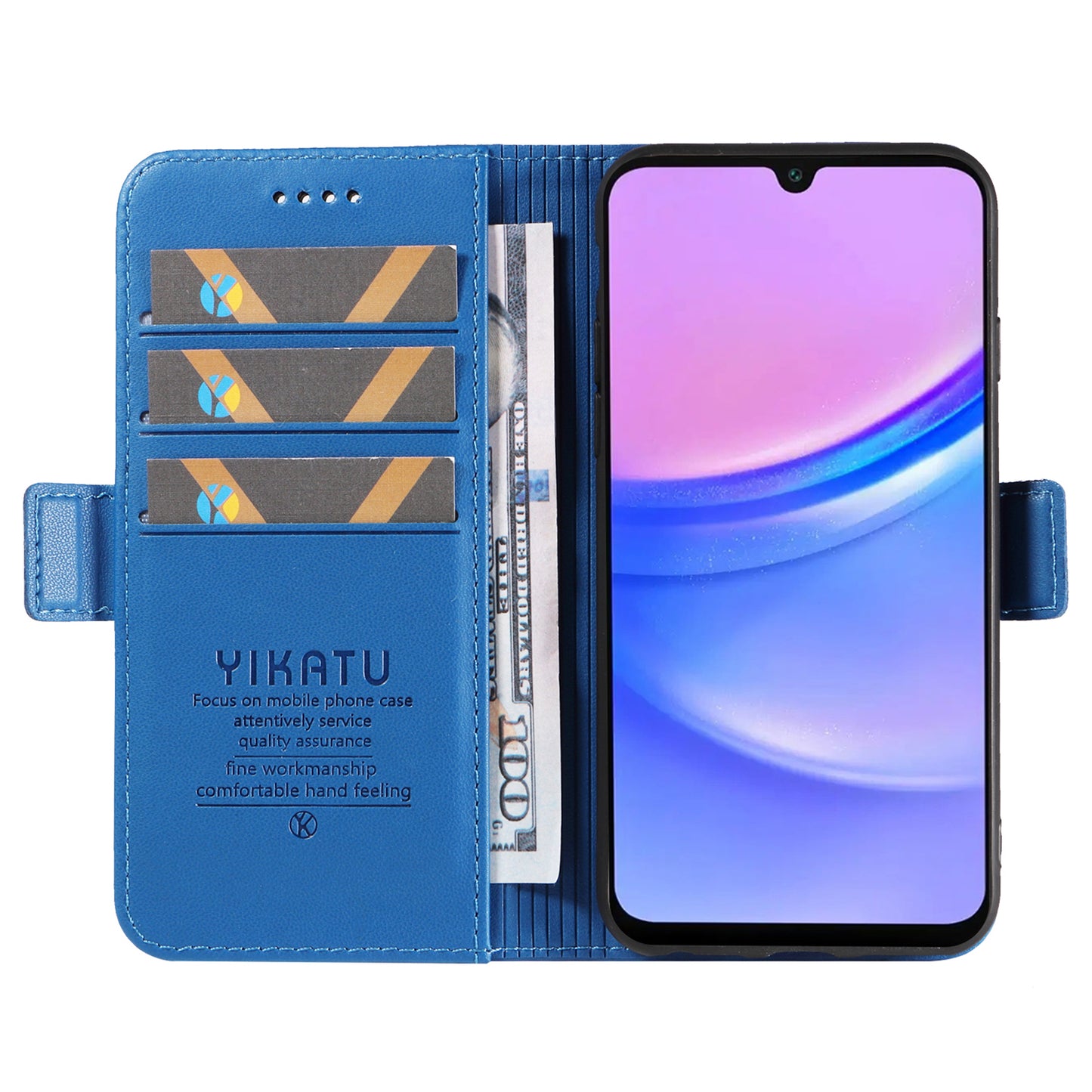 YIKATU YK-003 For Samsung Galaxy A16 5G / A16 4G Case Wallet Stand Leather Phone Cover Side Buckle - Sky Blue