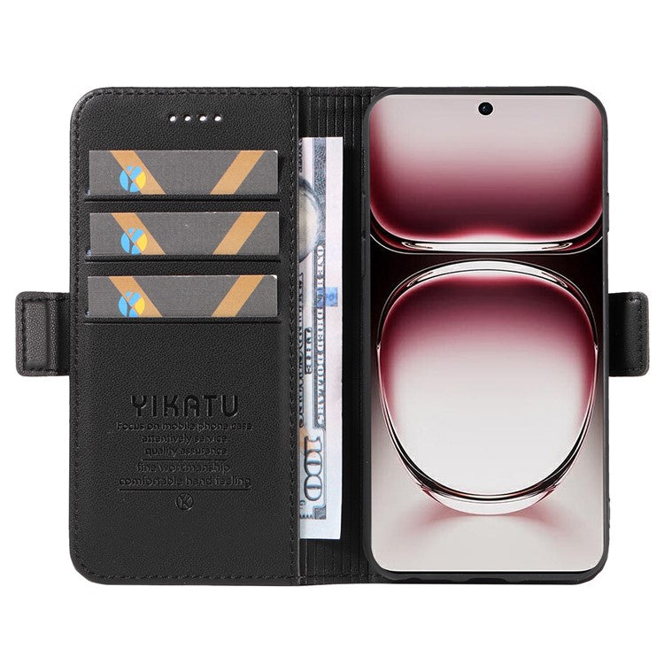 YIKATU YK-003 For Oppo Reno12 Pro 5G (Global) / (China) Case Wallet Stand Leather Phone Cover Side Buckle - Black