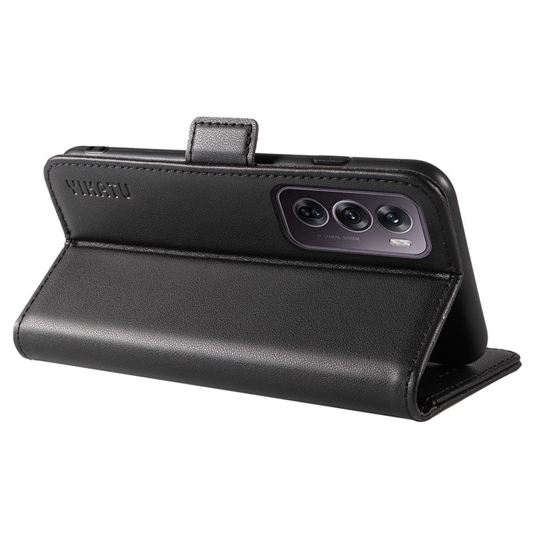 YIKATU YK-003 For Oppo Reno12 Pro 5G (Global) / (China) Case Wallet Stand Leather Phone Cover Side Buckle - Black