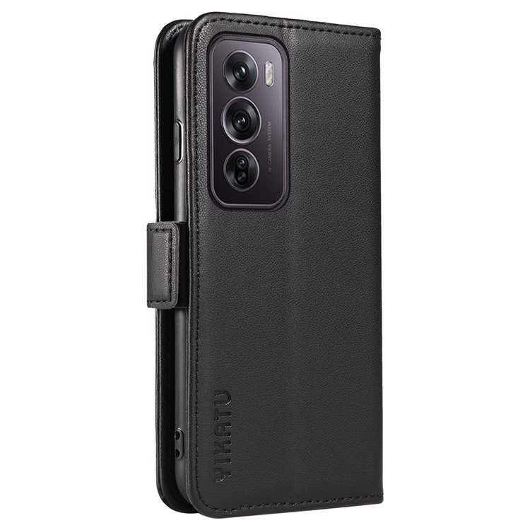 YIKATU YK-003 For Oppo Reno12 Pro 5G (Global) / (China) Case Wallet Stand Leather Phone Cover Side Buckle - Black