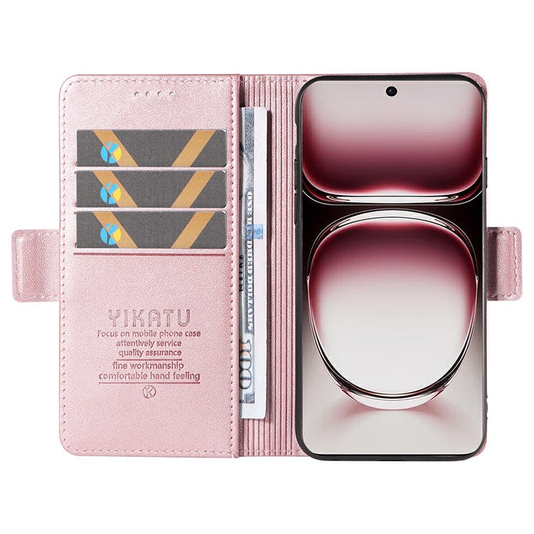 YIKATU YK-003 For Oppo Reno12 Pro 5G (Global) / (China) Case Wallet Stand Leather Phone Cover Side Buckle - Rose Gold