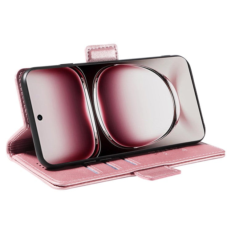 YIKATU YK-003 For Oppo Reno12 Pro 5G (Global) / (China) Case Wallet Stand Leather Phone Cover Side Buckle - Rose Gold