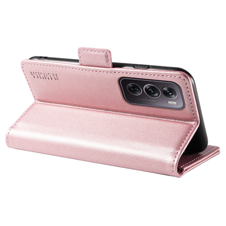 YIKATU YK-003 For Oppo Reno12 Pro 5G (Global) / (China) Case Wallet Stand Leather Phone Cover Side Buckle - Rose Gold