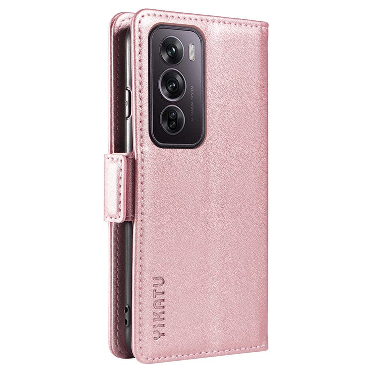 YIKATU YK-003 For Oppo Reno12 Pro 5G (Global) / (China) Case Wallet Stand Leather Phone Cover Side Buckle - Rose Gold