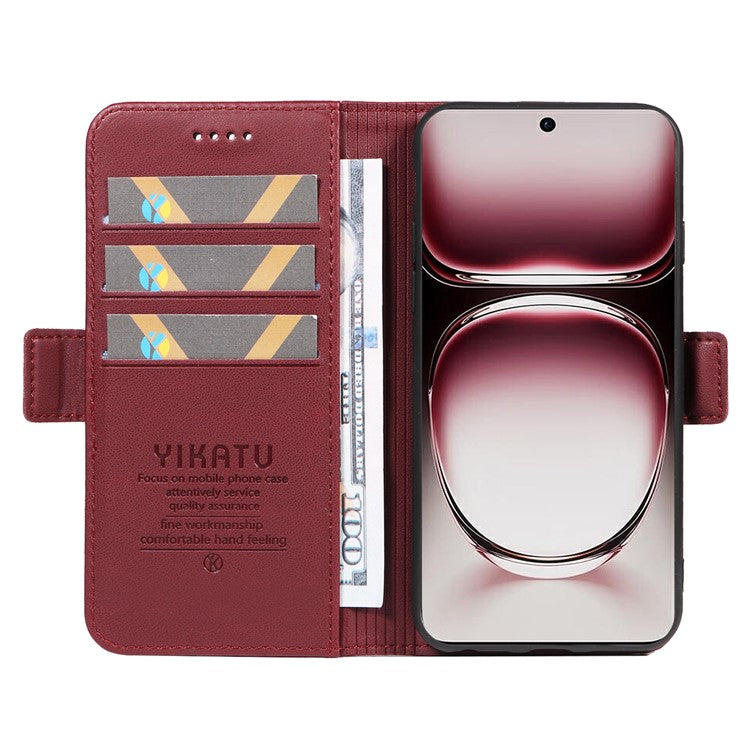 YIKATU YK-003 For Oppo Reno12 Pro 5G (Global) / (China) Case Wallet Stand Leather Phone Cover Side Buckle - Wine Red