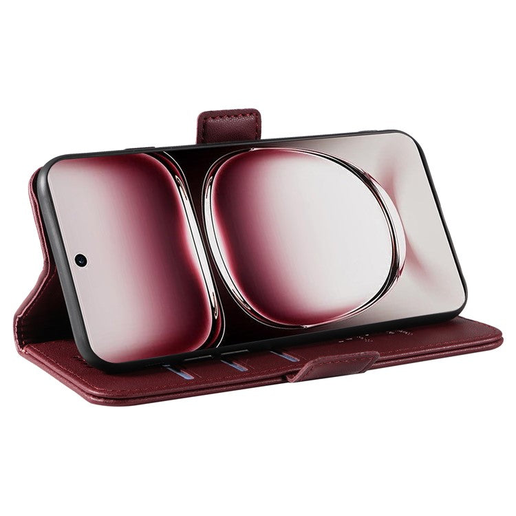 YIKATU YK-003 For Oppo Reno12 Pro 5G (Global) / (China) Case Wallet Stand Leather Phone Cover Side Buckle - Wine Red
