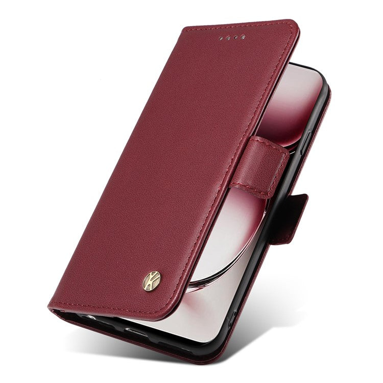 YIKATU YK-003 For Oppo Reno12 Pro 5G (Global) / (China) Case Wallet Stand Leather Phone Cover Side Buckle - Wine Red