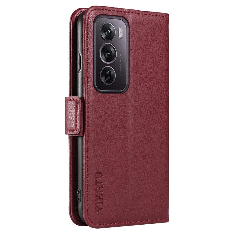 YIKATU YK-003 For Oppo Reno12 Pro 5G (Global) / (China) Case Wallet Stand Leather Phone Cover Side Buckle - Wine Red