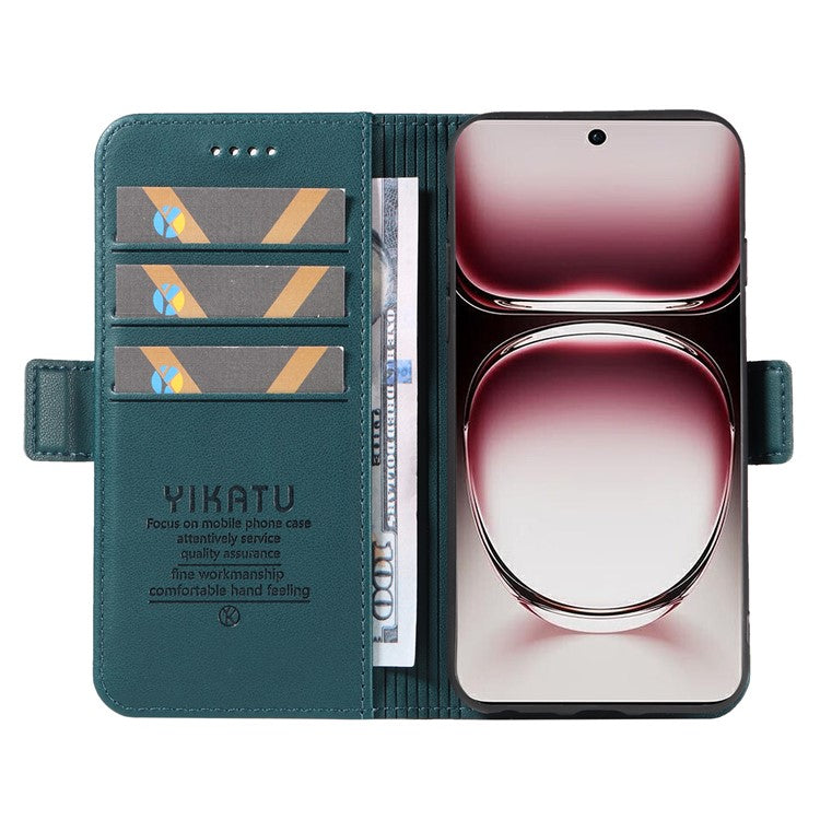 YIKATU YK-003 For Oppo Reno12 Pro 5G (Global) / (China) Case Wallet Stand Leather Phone Cover Side Buckle - Green