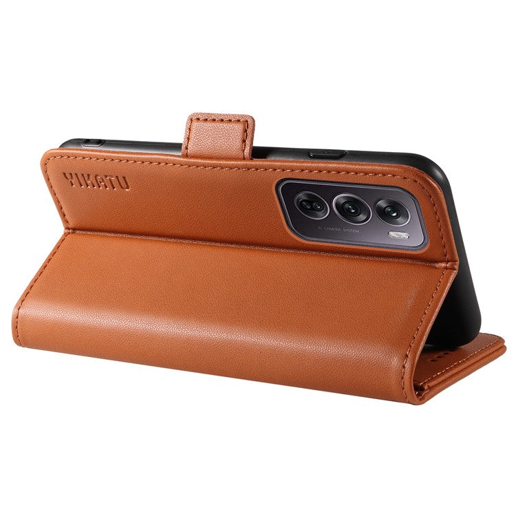 YIKATU YK-003 For Oppo Reno12 Pro 5G (Global) / (China) Case Wallet Stand Leather Phone Cover Side Buckle - Brown